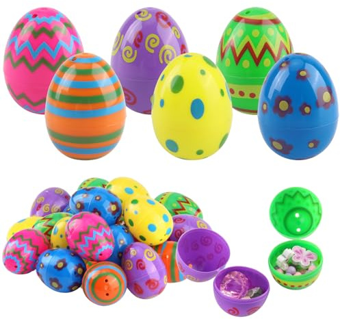 LEIMEND 36 Pezzi Uova di Pasqua in Plastica Colorata Vuote Riempibili | Adatte per Caccia alle Uova di Pasqua Regali per Feste Riempimento per Cesti Regali per la Scuola (6 cm x 4 cm)