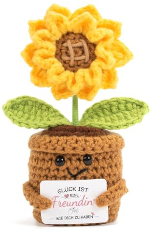 Geschenke für Beste Freundin - Positive Sonnenblume Geburtstag Weihnachts | Sonnenblume Häkelpuppe, Kleines Handgemachtes Geburtstag Ostern Valentinstag Freundschaft Geschenk, Schreibtisch Deko