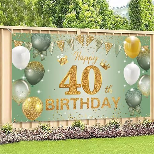 40. Geburtstag Banner Frauen Männer, Grün Gold 40 Hintergrund Banner | 40 Geburtstag Banner Hintergrund Salbeigrüne, 40 Fotoautomaten Schild Poster Party Deko