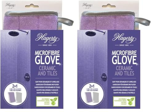 Hagerty Microfiber Glove Tiles & Ceramics Mikrofaserhandschuh 23 x 13 cm I Reinigungshandschuh für Fliesen und Oberflächen aus Keramik wie Badewanne Duschwanne I Kratzfrei & Fusselfrei I Ohne Chemie