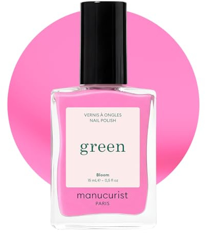 Manucurist Green Bloom Neon Pink Natural Nail Polish | Long lasting nail polish and Quick dry nail varnish with classic manicure effect. Vegan, 9-free, plant-based, 15 ml