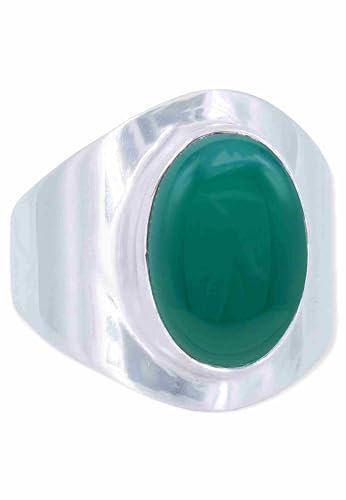 mantraroma Ring Silber 925 Damen grünen Onyx Edelstein grün schlicht groß modern