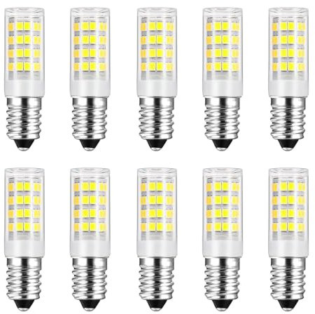 HUAMu E14 Bombilla LED, 5 vatios equivalente a 50 vatios, blanco frío 6000K para campana extractora, 500 lúmenes, AC220-230V, no regulable, tornillo Edison pequeño 2835SMD lámpara 10 paquetes