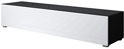 MB Muebles Bonitos, Mueble TV con Patas 2 cm Luke H2 para Salón Moderno, Diseño Modular con Puerta Abatible, Melamina Brillo, Negro y Blanco, 160x32x40 cm
