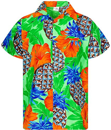 King Kameha Funky Hawaii-Hemd, Herren, Kurzarm, Pineapple-Hibiscus, Shadow-Grün, M