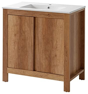 COMAD Ensemble Meuble Vasque Salle De Bain - Bois - 80 Cm - Typical Oak