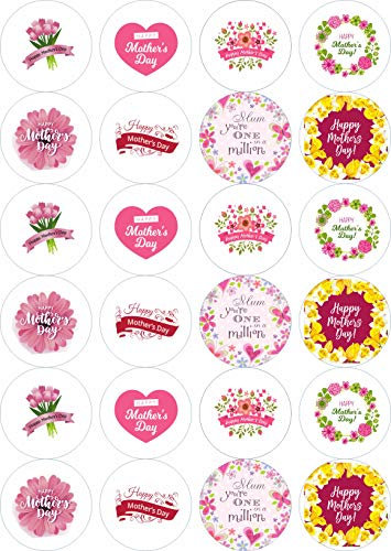 24 x PRE CUT Mothers Day Edible Wafer Cupcake Fairy Cake Toppers