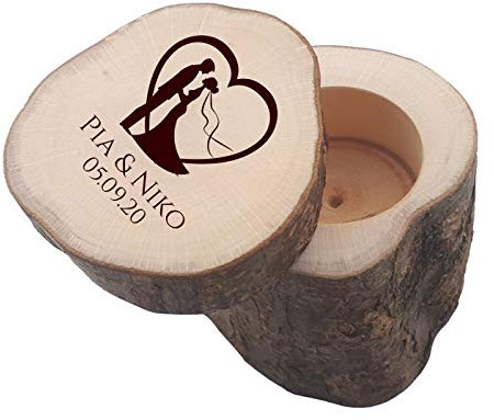 Ringkissen/Ringbox aus Holz mit Schiebedeckel + persönlicher Gravur | Hochzeit | Schatulle | Etui für Eheringe (Motiv 10 - Herz)