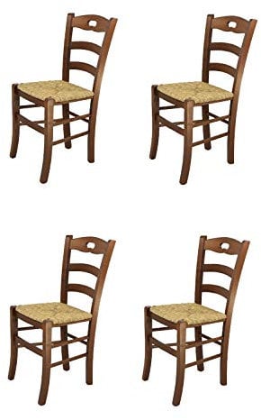 t m c s Tommychairs - Set 4 sillas Cocina Savoie en Madera de Haya Color Nuez y Asiento en Paja