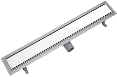 VOGI Duschrinne Edelstahl Komplettset Weißes Glas Haarsieb Rinne mit Siphon Montagefüße Inklusive mit Dichtmanschette Doppelkammer Bodenablauf Länge 90 cm