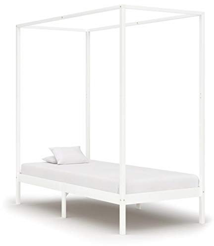 Tidyard Himmelbett-Gestell Bettgestell Doppelbett Holzbett Bettrahmen Lattenrost Massivholzbett Schlafzimmerbett Massivholz Kiefer Weiß 100 x 200 cm