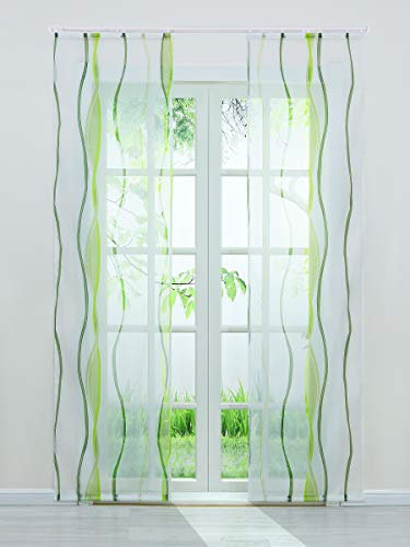 Delien Voile Schiebegardinen Streifen Vorhang Flächenvorhänge Transparenter Gardine mit Klettband Wohnzimmer Fensterschals inkl. Beschwerungsstange (2er-Pack, je H/B: 225/57 cm),Grün