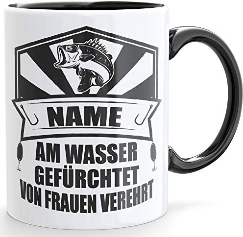 Beschdstoff - Angler Tasse mit Namen und Spruch - Henkel und Innenseite schwarz