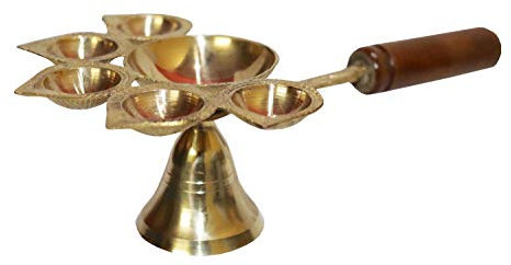 NK GLOBAL Panch Aarti 1 STK. Indische Messing Diya Hindu Wohnkultur Traditionelle Öllampe Pooja Samagri Akhand Jyot Diya Tempel Diwali Dekorationen Geschenke