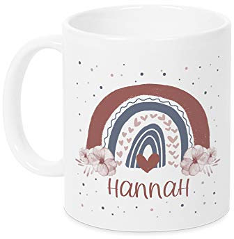 GRAZDesign Kindertasse mit Namen, Tasse Kinder, personalisierte für Mädchen Trinkbecher Kindergeschirr Kinder Becher, Keramik BPA-frei, 330ml Motiv Regenbogen