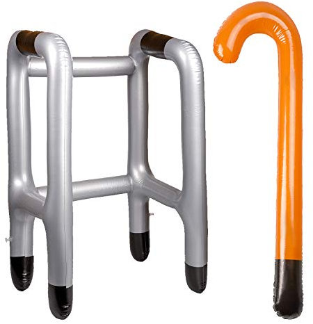 Berolle 2 PCS Inflatable Zimmer Frame and Walking Stick Inflatable Frame Inflatable Walking Stick Blow Up Toy Dress Up Accessories for Halloween Cosplay