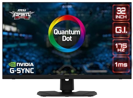 MSI Optix MPG321QRF-QD Monitor Gaming 32 WQHD (2560x1440) Rapid IPS Quantum Dot Panel, 175 Hz / 1ms GtG, G-SYNC compatibile, 95% DCI-P3 Colour Gamut, DisplayHDR 600 - DP 1.4a, USB Type-C, VESA