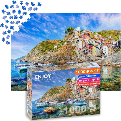 1000 Pieces Jigsaw Puzzle for Adults – Matte Finish, Soft Touch, Sturdy and Unique Pieces, Tight Fit, Vivid Colors, Missing Pieces Service – Picturesque Cinque Terre Landscape Italy – by ENJOY Puzzle