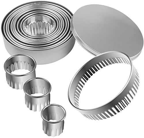 Mini Runde Geriffelte Ausstecher Set 12 Stück Gebäck Ausstecher Edelstahl Kreis Keksausstecher Ring Scone Cutter für Gebäck Donut Fondant Mousse Backen DIY Kuchen