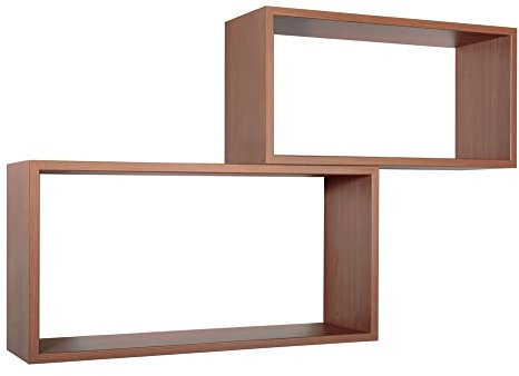 MODULARREDO | BIS RECHTECKIG VERLÄNGERUNG Set mit 2 Wandregalen, 70 x 35 cm, Kirschbaum