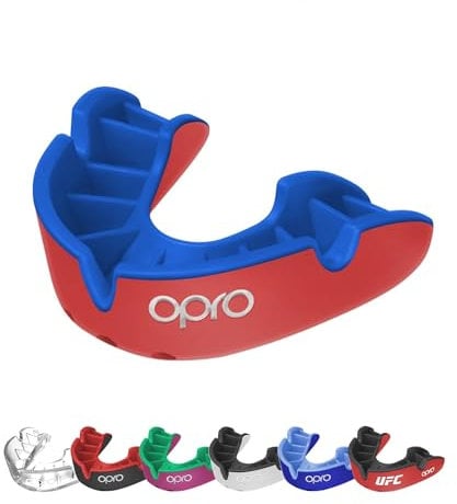 OPRO Silver Level Erwachsene und Kinder Sport Mundschutz mit Etui, Mundschutz mit revolutionärer Anpassungstechnologie für Hockey, Lacrosse, Rugby, MMA, Boxen und BJJ (Rot/Dunkelblau, Jugendliche)