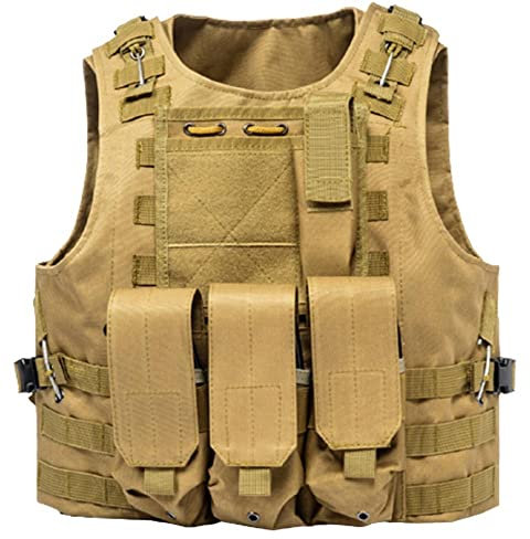 Tactical Vest Mens Tactical Plate Carrier Vest 600D Oxford Army Tactical Vest for Paintball Airsoft Wargame CS Outdoor Activity Khaki