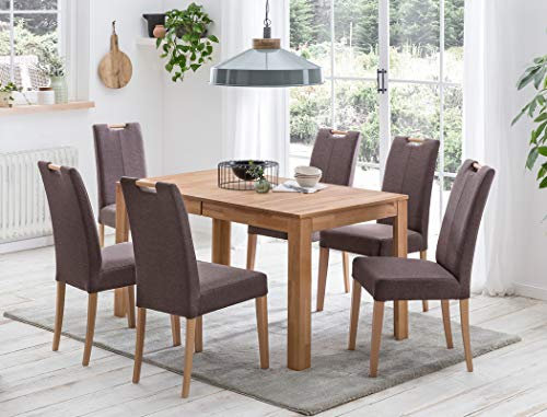 expendio Tischgruppe Ausziehtisch Percy 1XL 140(180) x80 cm Kernbuche massiv + Stühle Silvana Bezug Loco Walnut Varianten, Anzahl Stühle:mit 8 Stühlen