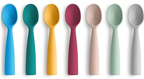 Vicloon Cuillères De Sevrage,7pcs Cuillères en Silicone pour Bébé Anti-dérapant Ultra-douce Manche Long et Ergonomique,Convient pour L'auto-alimentation de Bébé