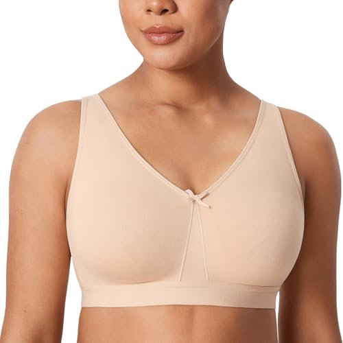 AISILIN Donna Reggiseno Cotone Senza Ferretto Copertura Totale Morbido Senza Imbottitura Taglie Forti Beige 4H