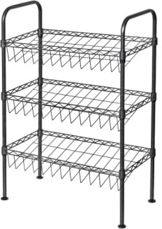 ADGO Tola Schuh- oder Weinständer, Schuhregal, Weinregal, Stahlregal, Regal mit Ablagen, für Garderobe Keller, Fachböden unter einer Schräge, Stabiler Ständer, Kohlenstoffstahl (Graphit, 3 Regale)
