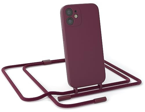 EAZY CASE - Handykette Silikon Premium kompatibel mit iPhone 12 Mini Handyhülle mit Umhängeband, Handykordel mit Schutzhülle, Silikonhülle, Hülle mit Band, Kette für Smartphone, Beere