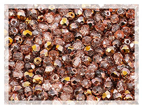100 pcs of Faceted Fire Polished Pressed Czech Glass Beads 4mm (0.16in), Crystal Copper Capri Apollo 00030-27101 BCV