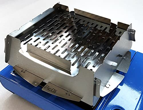 PicOli Camper Grill/mobiler und steckbarer Hybrid-Grill aus Edelstahl für Camping, Trekking, Vanlife, Garten und Outdoor Grill-Spaß/Grillaufsatz für Gaskocher, auch für Holz oder Holzkohle