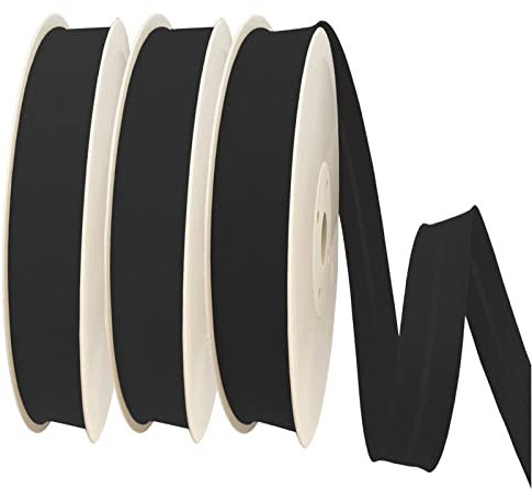 TEXTEX = 30 mm Breites Schrägband. 50% Baumwolle und 50% Polyester. Packung mit 3 Stück à 10 m - (Schwarz/Schwarz/Schwarz)