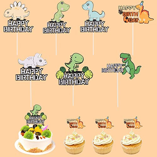 7 Stück dino Tortendeko Dinosaurier Geburtstag Deko Happy Birthday Tortendeko Cupcake Topper Muffin Deko geburtstag Kinder Geburtstag Party Torte Deko Supplies, Kuchendeko für Baby Shower Party