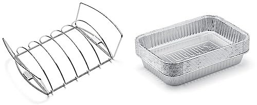 Weber 6469 Original Rib and Roast Holder & 6415 Drip Pans 10-Piece, Small, Silver