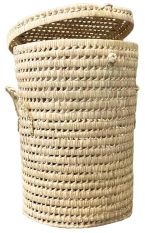 Panière à linge rectangle palmier - Corbeille à linge Palmier - 53 x 38 x 38 cm - Artisanat Marocain - Couleur Naturel