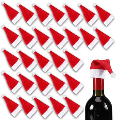 Large Mini Santa Hats- 60Pcs Christmas Lollipop Hat for Crafts- Mini Santa Claus Hat Wine Bottles Cover for Christmas Silverware Holders Table Dinner Decorations, 2.4 × 4.7