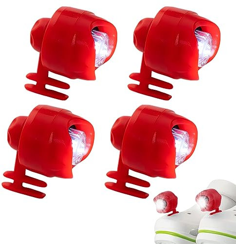 Faros Delanteros para Luces de Calzado Recargables Croc - WASAGA 4 piezas LED Manos Libres Zapatos Portátiles Linternas 3 Modos para Senderismo, Camping, Caminar, Correr, Caminar Perros (Rojo)