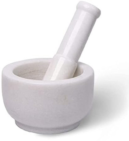 Zig Zag Mortier et pilon en marbre naturel de 10,2 cm en pierre blanche solide pour guacamole, herbes, épices, médecine