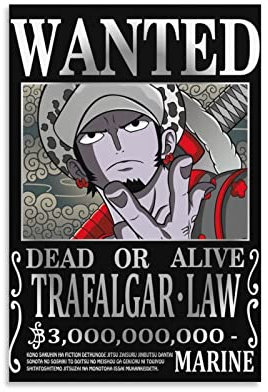 Animation One Piece Wanted Poster Law Bild Druck Wandkunst Poster Malerei Leinwand Poster Kunstwerke Zimmer Ästhetisch 40 x 60 cm