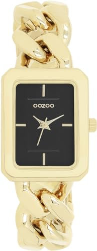 Oozoo - Timepieces Damen Uhr Gold Schwarz | Armbanduhr Damen mit Metallarmband | Moderne Uhr für Frauen - Edle Analog Damenuhr in Rechteckig C11274 (24mm)