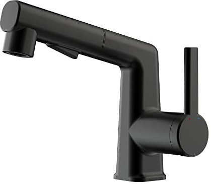 Robinets, robinet de lavabo avec douchette extractible, robinets de lavabo de salle de bain en laiton eau chaude et froide monotrou mitigeur de salle de bain extractible/noir