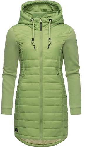 Ragwear Damen Übergangsmantel Lange leichte Steppjacke mit Kapuze und weichen Ärmeln Lucinda Long Light Green24 Gr. 5XL