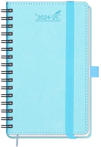 BEZEND 18-Monate Taschenkalender 2024 2025 Klein Terminplaner A6 Ringbuch PU-Leder Softcover Kalender [Himmelblau] Wochenplaner Juli 24-Dez 25 Buchkalender mit Stifthalter