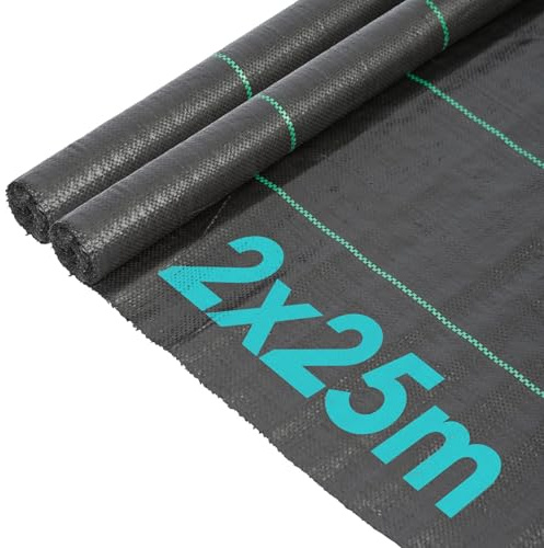 Harbour Housewares 1x Schwarz 4m x 25m 110gsm Unkrautbekämpfungsmembran - Schwerlast Plastik Garten Stoff Gras Bodendecker Liner Barriere Blatt Rollen