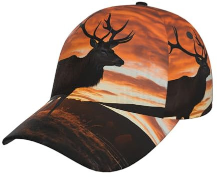 Red Deer Bull Elch Sonnenuntergang Hut für Damen und Herren, klassische Baseballkappe, Golf, Papa, verstellbare Sportmütze, schwarz, Einheitsgröße, Schwarz , One size