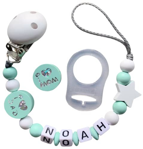personalisierte Kette mit Namen für Mädchen und Jungs - große Farbauswahl Love Mom & Dad Geschenk für Baby (Mint)