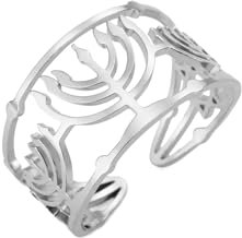 Amaxer Davidstern Hexagramm Chanukka Menora Kerze jüdisches Magen Hebräisch Judaica ausgehöhlt offen verstellbarer Fingerring, Metall