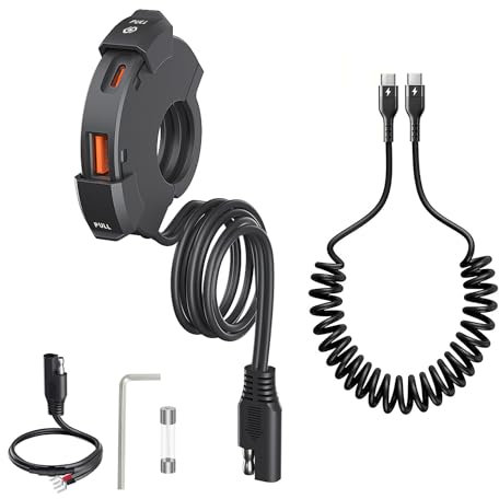 Hoembpn Chargeur USB Moto 18W QC3.0 et 30W PD,12V-24V Adaptateur de Prise USB Moto étanche Charge Rapide avec 5A Câble de Charge Type-C pour Motos ATVs